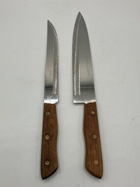 Pair of Stainless Steel Knives Royal Hallmark Full Tang Wooden Handle Vintage‎